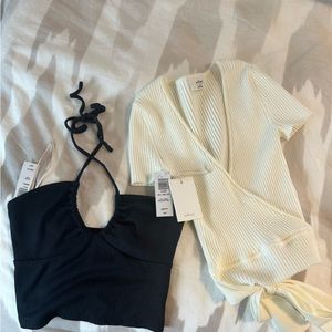 Aritzia Wilfred wrap sweater and Wilfred halter